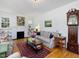 Bright living room with hardwood floors, fireplace, and comfortable seating with decorative rug at 224 E Park Dr, Raleigh, NC 27605