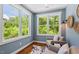 Cozy sitting room with large windows and comfortable armchairs at 3932 Old Chapel Hill Rd, Durham, NC 27707