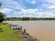 Waterfront view with a private dock with views of the lake and houses in the background at 5 Bobby Parker Pl, Durham, NC 27703