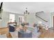 A stylish living area with hardwood floors, comfortable seating, and staircase access, offering a welcoming ambiance at 506 S King Ave, Dunn, NC 28334