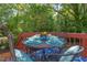Back deck dining table with dining set featuring greenery and a comfortable, outdoor seating area at 508 E Trinity Ave, Durham, NC 27701