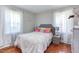 Bright bedroom with large windows, hardwood floors, and stylish furniture at 508 E Trinity Ave, Durham, NC 27701