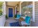 Inviting front porch featuring ample seating with plush pillows, a decorative rug, and a view of the charming neighborhood at 508 E Trinity Ave, Durham, NC 27701