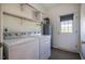 Functional laundry room with washer, dryer and storage shelves at 5916&5918 Laws Farm Rd, Rougemont, NC 27572