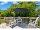 Outdoor deck featuring a patio umbrella, chairs, and small table, perfect for relaxing and enjoying the outdoors at 624 Wait Ave, Wake Forest, NC 27587