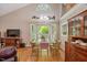 Charming dining area featuring a bay window, hardwood floors, and a classic hutch at 829 Joyner Ct, Wake Forest, NC 27587