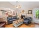 Cozy living room with hardwood floors, fireplace, ceiling fan, and comfortable seating at 829 Joyner Ct, Wake Forest, NC 27587