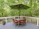 Outdoor deck with dining table and umbrella, perfect for enjoying nature at 110 Blackford Ct, Durham, NC 27712
