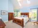 Spacious main bedroom features a vaulted ceiling and large windows at 110 Blackford Ct, Durham, NC 27712