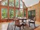 Inviting living room with a vaulted ceiling, many windows, and wood walls at 123 Beech Forest Way, Pittsboro, NC 27312