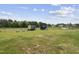 Large green grassy backyard with shed, utility trailer, above ground swimming pool, and garden beds at 123 Hawick Ct, Zebulon, NC 27597