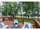 Inviting wooden deck with a comfortable seating area, overlooking a manicured lawn and the golf course at 1241 Keith Rd, Wake Forest, NC 27587