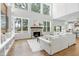 Bright living room with fireplace, large windows, hardwood floors, and modern furnishings at 1241 Keith Rd, Wake Forest, NC 27587