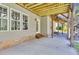 Covered back patio with concrete floor and gray siding with white trim windows and doors at 128 Paraggi Ct, Clayton, NC 27527