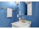 Stylish half bath with blue walls, gold fixtures, and a modern vanity at 1509 Cumberland Rd, Chapel Hill, NC 27514