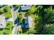 An aerial view of a home showcasing its roof, backyard, and surrounding neighborhood at 1909 Redding Lane, Durham, NC 27712