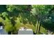 Aerial view of the backyard featuring lush greenery, a well-maintained lawn, and a spacious deck for relaxation at 1909 Redding Lane, Durham, NC 27712