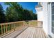 View of wooden deck overlooking the lush backyard, perfect for entertaining at 1909 Redding Lane, Durham, NC 27712