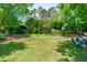 Spacious backyard featuring a well-maintained lawn and plenty of natural shade, complemented by lush landscaping at 20 Keswick Ct, Durham, NC 27713