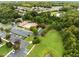 An aerial of the community pool, parking lot, green space, wooded area, and neighborhood at 203 Green Pasture Rd, Mebane, NC 27302