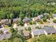 A residential neighborhood displays well-manicured lawns and mature trees surrounding houses and paved streets at 2049 Rainy Lake St, Wake Forest, NC 27587