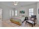 Relaxing bedroom with neutral tones, plush bedding, and a comfortable reading chair at 2306 Byrd St, Raleigh, NC 27608