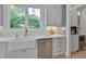 Bright kitchen area with a farmhouse sink, stainless steel dishwasher, and white custom cabinetry at 2306 Byrd St, Raleigh, NC 27608