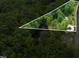 Aerial view of a wooded lot with a pond and house featuring a concrete driveway and mature trees at 2913 Escondido Farm Rd, Garner, NC 27529