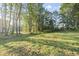 A grassy backyard is framed by a natural setting with mature trees at 300 Scotland Dr, Youngsville, NC 27596