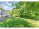 Large backyard with a well-maintained lawn, a fence, and mature trees offers a private outdoor space at 302 Red Elm Dr, Durham, NC 27713
