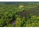 Aerial view of the home and wooded lot nestled in a serene setting surrounded by mature trees at 5402 Shealtiel Way, Rougemont, NC 27572