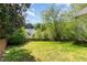 Spacious backyard featuring lush green grass and mature trees offering ample shade and privacy at 5504 Creekdale Cir, Raleigh, NC 27612