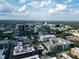 A high angle aerial view showcasing the urban sprawl with modern buildings surrounded by mature trees at 6509 Mountain Brook Ln, Raleigh, NC 27615