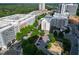 An aerial view shows new construction alongside existing buildings and mature trees in an urban neighborhood at 6509 Mountain Brook Ln, Raleigh, NC 27615