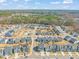 An aerial view shows a community neighborhood with manicured lawns and private pools at 6633 Penfield St, Wake Forest, NC 27587