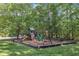 Community playground with swings, slides, and climbing structures surrounded by trees at 7 Bonham Ct, Durham, NC 27703