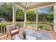Relaxing covered porch offers tranquil views of the garden and play area with ample space for entertaining at 712 Evanvale Ct, Cary, NC 27518