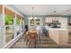 Eat-in kitchen area with a wood table, chairs, and a view of the pool at 7508 Venture Ct, Raleigh, NC 27615