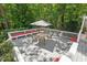 An inviting outdoor deck featuring an umbrella-covered table and comfortable seating at 800 Oxbow Crossing Rd, Chapel Hill, NC 27516
