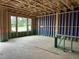 Spacious unfinished room showing the framing and construction stage, with view of a large window at 803 Fireship Rd, Fuquay Varina, NC 27526