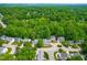 Aerial view of a residential neighborhood showcasing well-maintained homes and lush greenery at 8600 Clivedon Dr, Raleigh, NC 27615