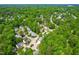 Aerial view of a residential neighborhood surrounded by lush green trees at 8600 Clivedon Dr, Raleigh, NC 27615