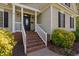 Welcoming front entrance with brick steps, white pillars, and a decorative door at 1006 Trumpet Vine Ct, Wendell, NC 27591