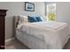 Comfortable bedroom with a large bed, blue pillows, and natural light from the window at 1021 Sweet Cream Ct, Durham, NC 27703