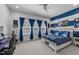 Carolina-themed bedroom with blue and white accents, study area, and bright natural light at 1037 Lila Ln, Raleigh, NC 27614
