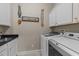 Functional laundry room with modern washer and dryer, complemented by quirky wall decor at 1037 Lila Ln, Raleigh, NC 27614