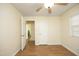 This empty bedroom has wood flooring and neutral paint, awaiting your personal touch at 106 Eugene St, Carrboro, NC 27510