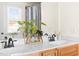 Bright bathroom with double sinks, wood cabinets, and stylish decor including fresh plant accents at 117 Idlewild Ave, Raleigh, NC 27601