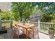 Inviting back porch setup with outdoor dining table and four chairs overlooking the lush backyard at 1314 Hudson Ave, Durham, NC 27705