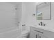 Clean bathroom featuring shower-tub, toilet, and vanity at 1349 Crabtree Blvd, Raleigh, NC 27610